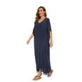 thumbnail image 4 of Beautybatik Navy blue Women Solid Caftan Kaftan Loungewear Maxi Plus Size Long Loose Dress XL, 4 of 6