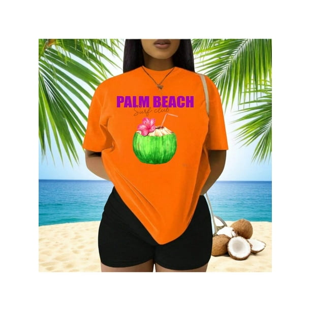 Playera Blusa De Palm Beach Surf Club – Vibra Tropical con Sabor a Coco Color Anaranjado Talla Extra Grande Marca Emil SaEs
