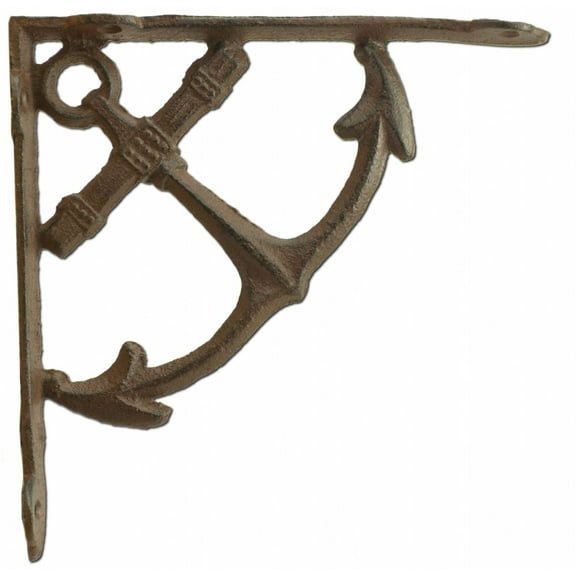 Nautical Shelf Bracket - Ship Anchor - Rust Brown Cast Iron - 7.75" Deep