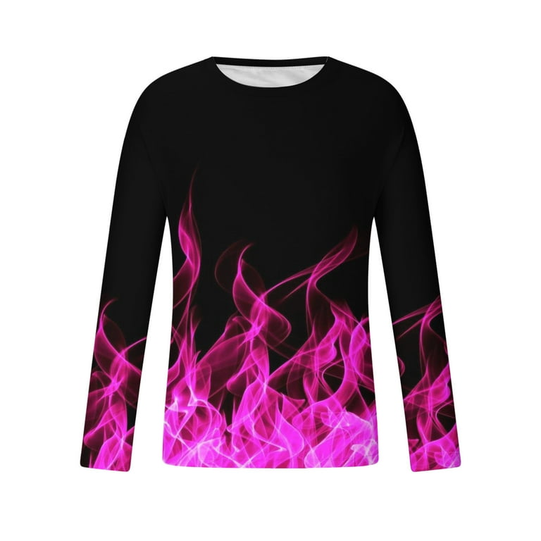 Cotonie Sweatshirts for Mens Flames Graphic 3D Tops Spring Autumn Round  Neck Long Sleeve Undercoat T-Shirt Tops Blouse 