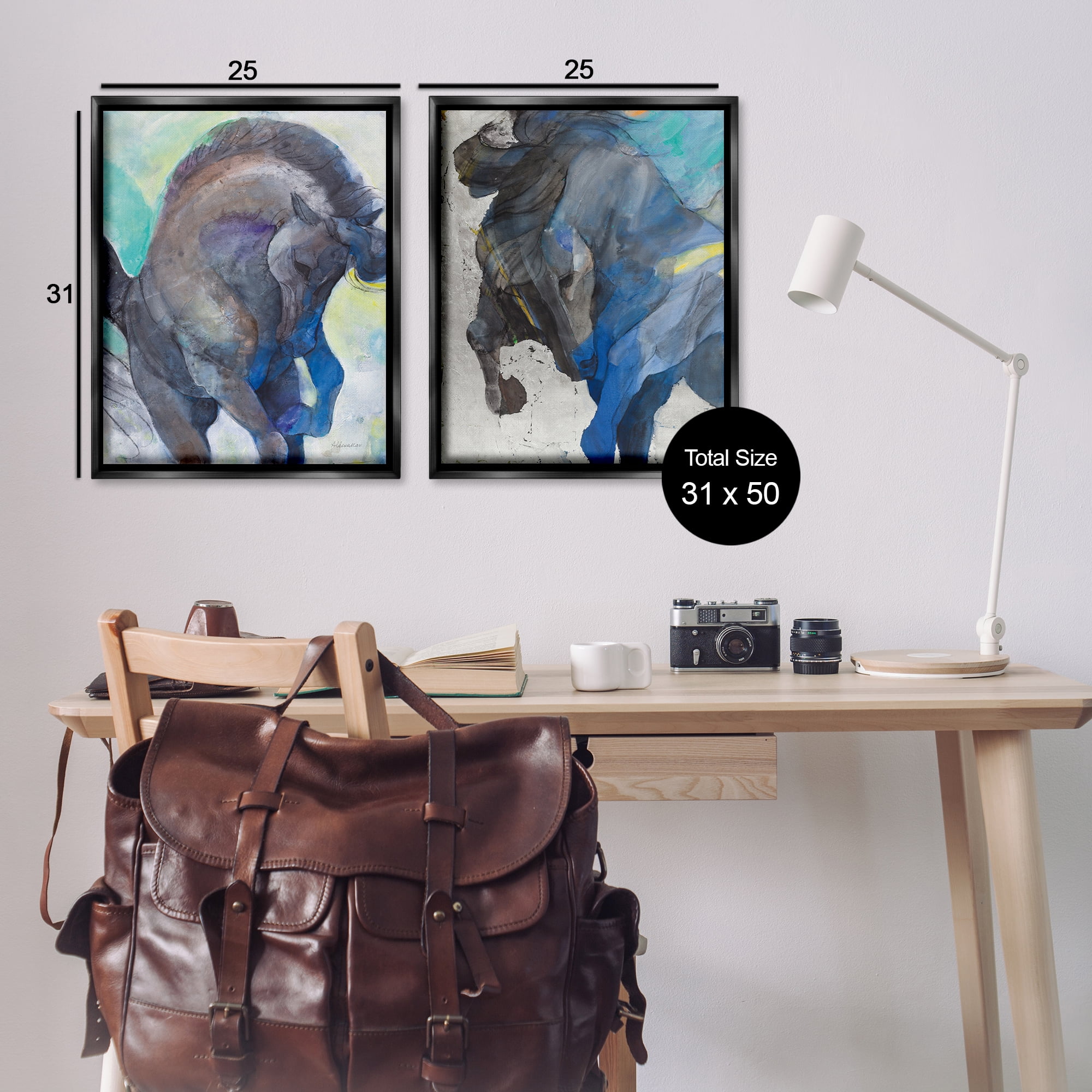 Stupell Industries Bucking Horse Joyful Play Animals Painting Black Floater Framed Canvas Art Print Wall Art, 31 x 25, Set of 2