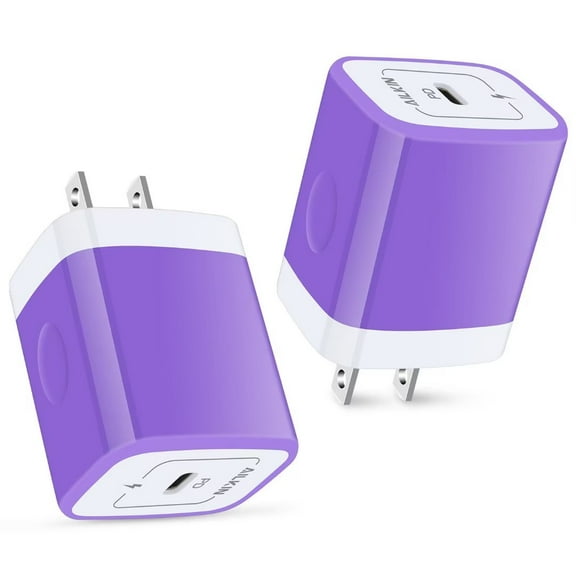 Usb c block,USB C Wall Charger Block,2PACK AILKIN PD 20W USB C Wall Charger Power Delivery Fast Charging for Android Type C Charger Block,Purple