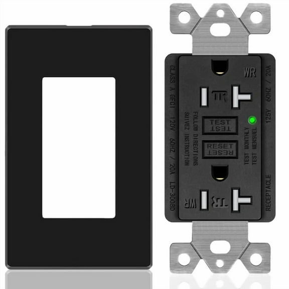 Electric Outlet Bathroom 20A Gfi Receptacle Tamper-Resistant Tr Wr Black W/Plate