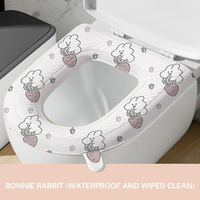 Boovnll Toilet Seat Cover, Thicken Soft Toilet Seat Warmer, Stretchable Washable Cloth Reusable Toilet Covers with Handle for Most Round, Oval and Elongated Toilet Seat