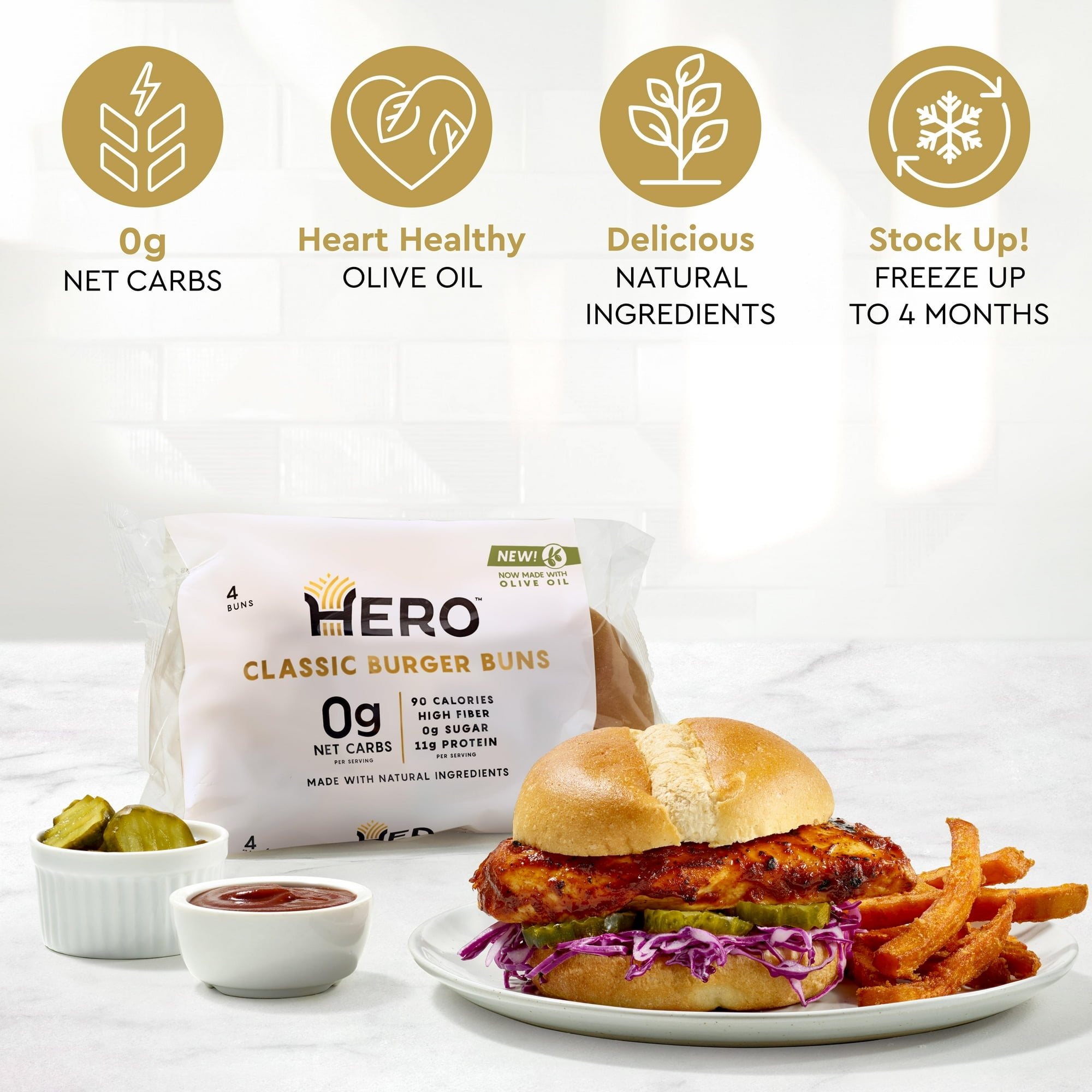 Hero Bread Hamburger Buns, 17.5 oz(Pack of 2)