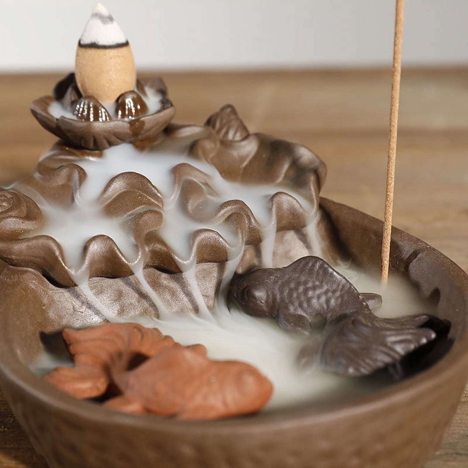 Backflow Fountain Waterfall Ceramic Incense Holders, Backflow Incense Burner Figurine Incense Cone Holders Home Decor Gift Decorations Statue Ornaments (Cyprinus carpio)5.5"L x 4.1"W x 2"Th
