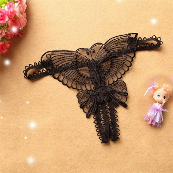 TEVEQ Sleepwear for Women Butterfly Lace Micro Women Open Thongs G Strings Transparent Underwear Womens Lingeries Black One Size