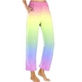 thumbnail image 2 of EQWLJWE Women Summer Wide Leg Pants 2024 New Gradient Print Elastic Waisted Beach Trousers Long Lounge Straight Pant with Pockets for Beach Trips(S-2XL), 2 of 5