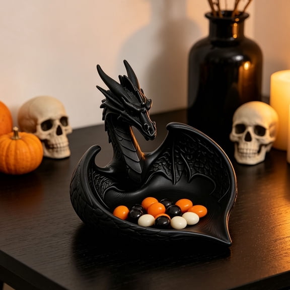 Dragon Shaped Decorative Tray Figurine Storage 3D Printed Tabletop Organizer for Candy Jewelry Keys Gothic Home Desktop Decor Ornament
