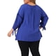 thumbnail image 3 of Blusa campesina de primavera y otoño de 3/4 de manga con cuello atado y hueco para el Día de San Valentín de Agnes Orinda en tallas grandes para mujer 3X Azul Real, 3 of 6