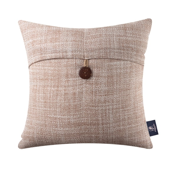 Phantoscope 18" x 18" Single Button Linen Farmhouse Decorative Throw Pillow, Beige