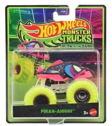 Hot Wheels Monster Trucks Glow in The Dark Collection, Piranh-Ahhhh, Bashzilla, Boneshaker, Skelesaurus, Carbonator XXL, Die-Cast Toy Vehicles, Ages 3+, 5 Pack JFX08-979C