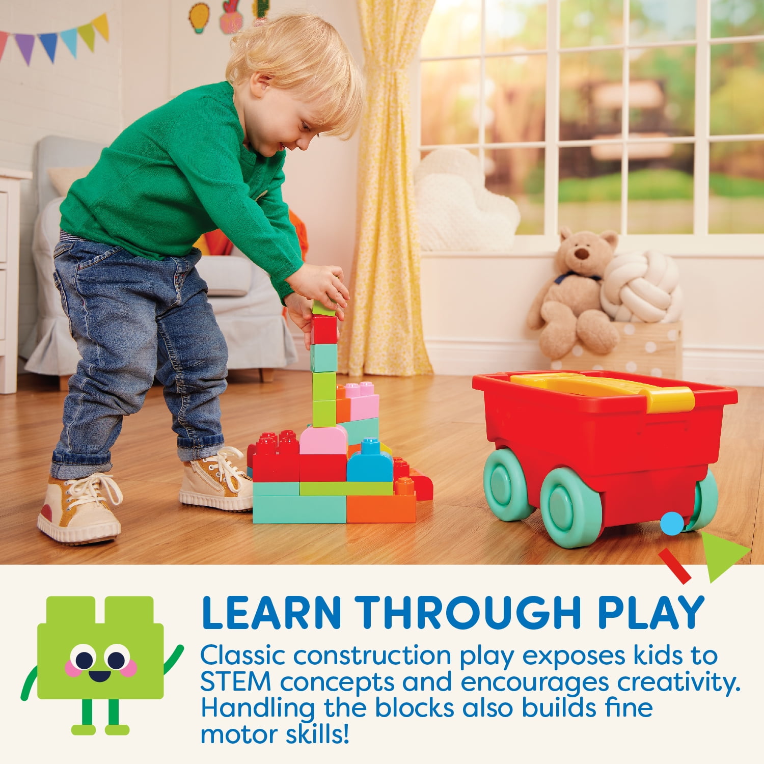 Battat Red Builder’s Wagon with 40+ Building Plastic Blocks, Toddler and Preschool Toys  (图4)
