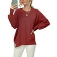 thumbnail image 2 of LowProfile Pullover Sweaters for Women Long Sleeve Casual Tops Crewneck Side Slit Ribbed Winter Fall Knit Sweater, 2 of 5
