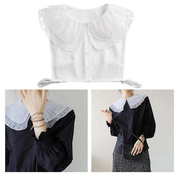 Cuello de imitación de encaje para mujer, elegante cuello Peter Pan, blusa camisa desmontable, cuello falso, cuello de Macarena mujeres cuello falso desmontable
