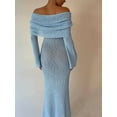 thumbnail image 5 of Women'S Fall Off Shoulder Bodycon Sweater Dress Formal Long Sleeve Elegant Club Party Midi Maxi Dresses Blue L, 5 of 9