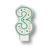 Pack of 6 White and Green Polka Dot Numeral "3" Birthday Party Candles 3"