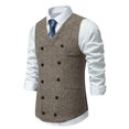 thumbnail image 2 of Mens Retro Pinstripe Waistcoat Dress Patchwork Vest Slim Fit Button Down Prom Formal Tweed Suit Vest Khaki XL, 2 of 6