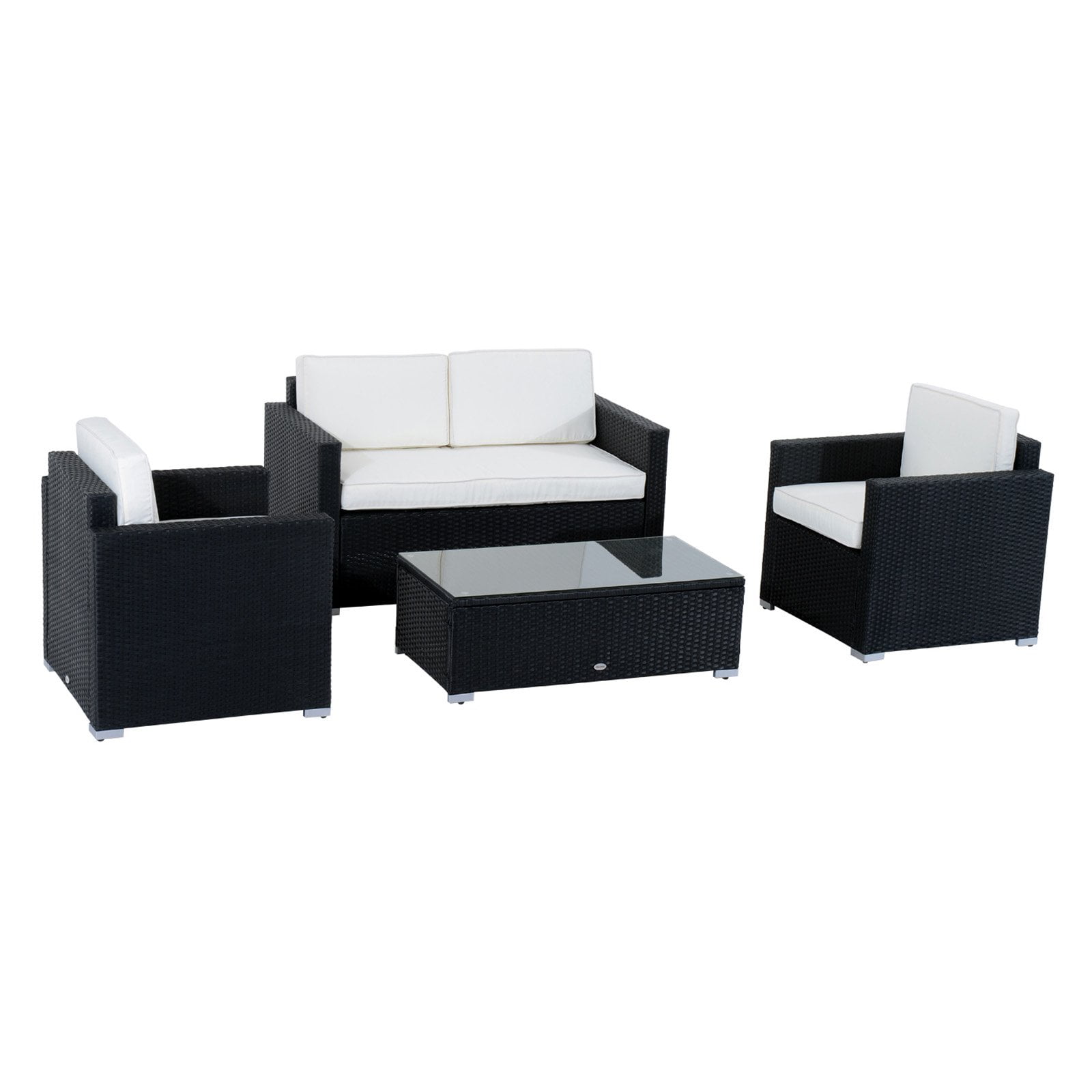 Outsunny 4 Piece Cushioned Outdoor Rattan Wicker Sofa Sectional Patio Furniture Set by Aosom