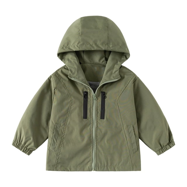 Boys' Windbreaker Jacket, Kids Zip up Hoodie Coat Transitional Late Spring/Early Fall Jackets with Hood and Pockets, Soft Inner Windbreakers, Green, 8-9 Years