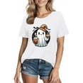 thumbnail image 3 of lcziwo Womens Fall Shirt Crew Neck Funny Ghost Graphic Tees Halloween Short Sleeve Going Out Tops, White, M, 3 of 6