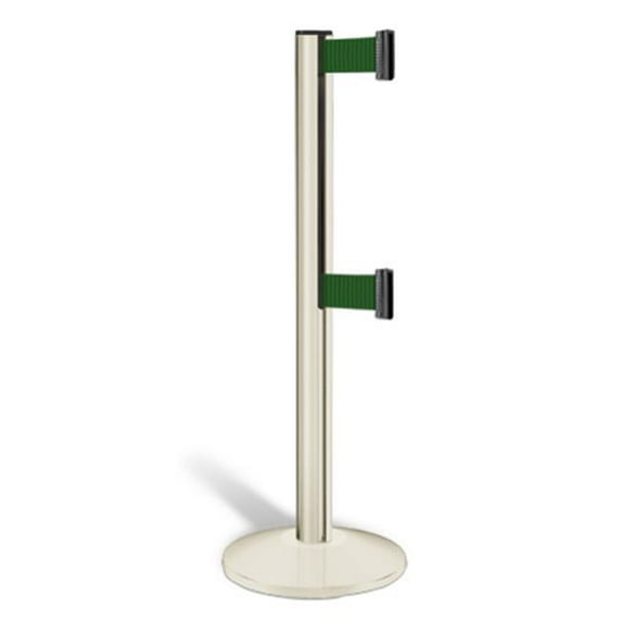 Lavi Industries 50-3000DL-SS-FG Beltrac 3000 7 Ft. Double-Belted Crowd Control Post - Forest Green