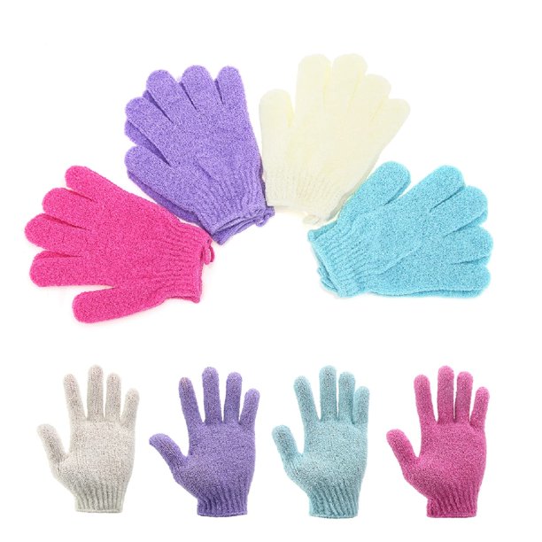 Guantes exfoliantes para baño y ducha, 4 pares, guantes de ducha de nailon duraderos de doble cara Exfoliante corporal y accesorios de baño para hombres, mujeres y niños Depurador de baño para acné y