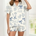 thumbnail image 4 of Simua Button Dowm Pajamas for Women, Women's Fashionable Print Short Sleeved Lapel Shirts with Shorts Summer Soft Home Wear Set, Size S-XXL, 4 of 7