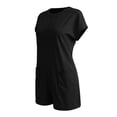 thumbnail image 7 of Womens Summer Casual Solid Color Romper Short Sleeve Crewneck Shorts Overalls Jumpsuit with Pockets Outfits Back Zipped Black, 7 of 7