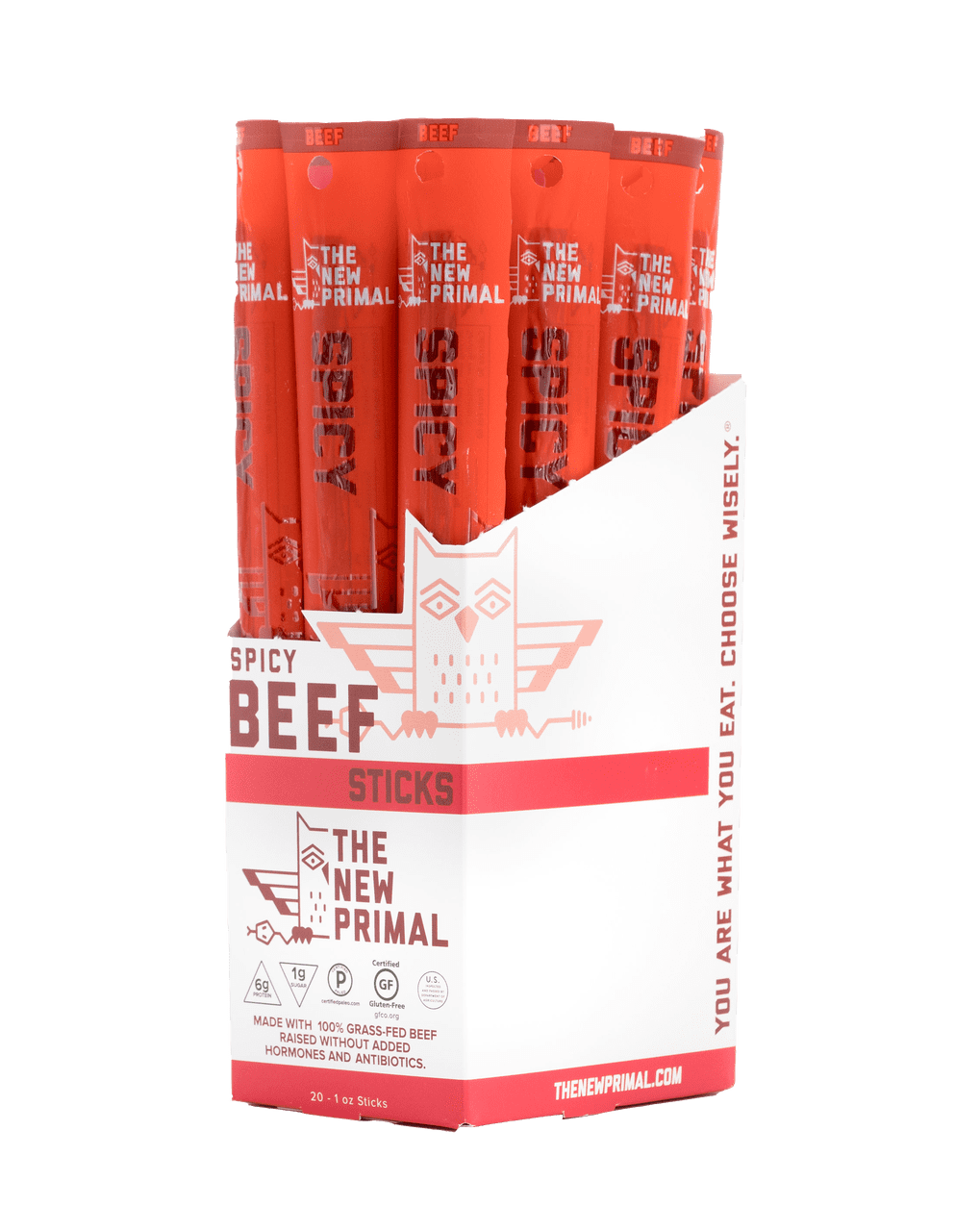 The New Primal Beef Jerky Sticks, Spicy, 1 oz (Pack of 20)