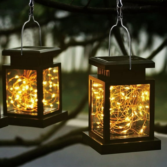 2 Pack Solar Hanging Lantern Outdoor,Waterproof Solar Lights with LEDs Fairy String Lights for Garden, Patio, Lawn, Deck, Umbrella, Tent, Tree, Yard, Driveway(Warm White