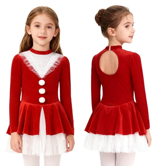Aislor Girls Christmas Dance Cosplay Xmas Holiday Ice Skating Dress Red 14