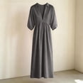 thumbnail image 6 of Guieoi Womens Dresses Fall Plus Size Loose Casual Cotton-Linen 3/4-Sleeve V-Neck Dress Flowy Maxi Dresseses Gray XL, 6 of 7