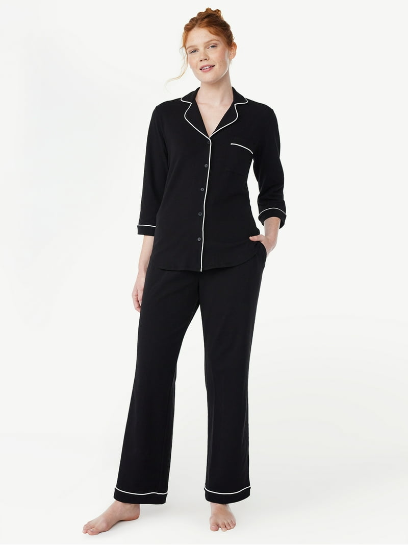 Joyspun Women's Cotton Blend Notch Collar Top and Pants