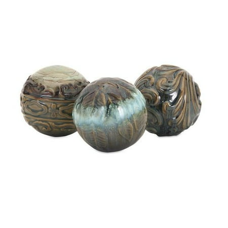 - Fleur De Lis Living Goudy Creatively Embossed Ceramic Spheres in Earthy Hued 3 Piece Sculpture Set