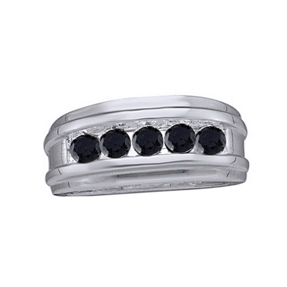 AFFY Black Natural Diamond Invisible Five-Stone Band Ring In 10k White Gold (0.5 Cttw)