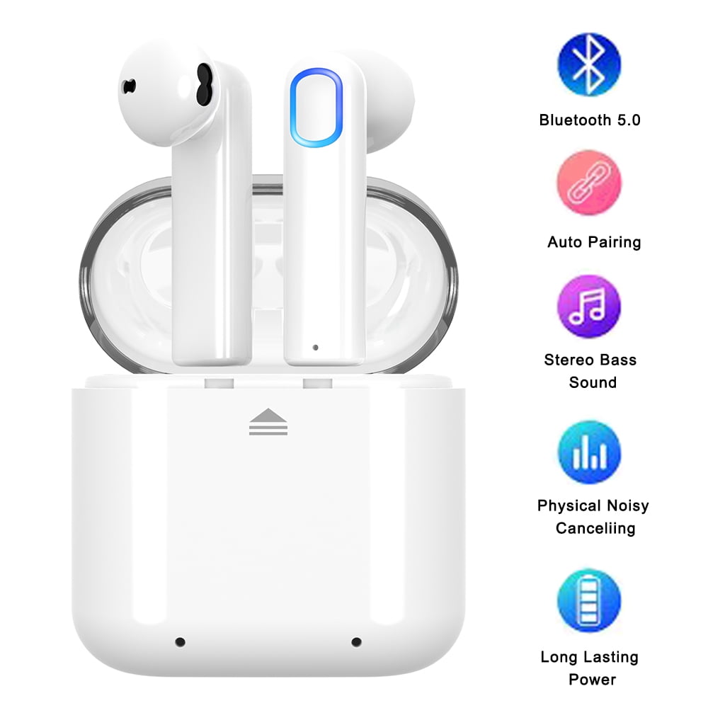 Bluetooth Earbuds Hands- free Headphones True Wireless Stereo Earbuds Earphones Noise Cancelling Sweatproof In-Ear Headset Earpiece with Microphone and Charging case for iPhone Android Smart Phones