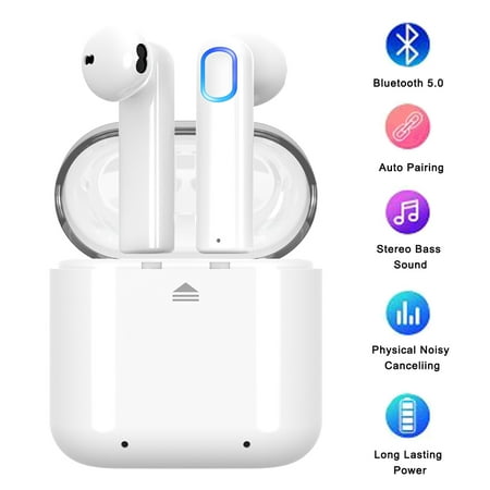 Bluetooth Earbuds Hands- free Headphones True Wireless Stereo Earbuds Earphones Noise Cancelling Sweatproof In-Ear Headset Earpiece with Microphone and Charging case for iPhone Android Smart (Best Bluetooth Earpiece For Android)