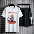 thumbnail image 1 of Conjuntos de dos piezas con estampado de Eminem para hombre, camiseta de manga corta, pantalones cortos, traje deportivo informal de talla grande, Conjunto de camiseta de Hip Hop para mujer, Verano, 1 of 4