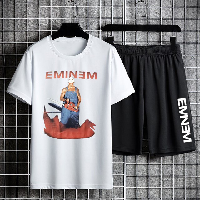 Conjuntos de dos piezas con estampado de Eminem para hombre, camiseta de manga corta, pantalones cortos, traje deportivo informal de talla grande, Conjunto de camiseta de Hip Hop para mujer, Verano