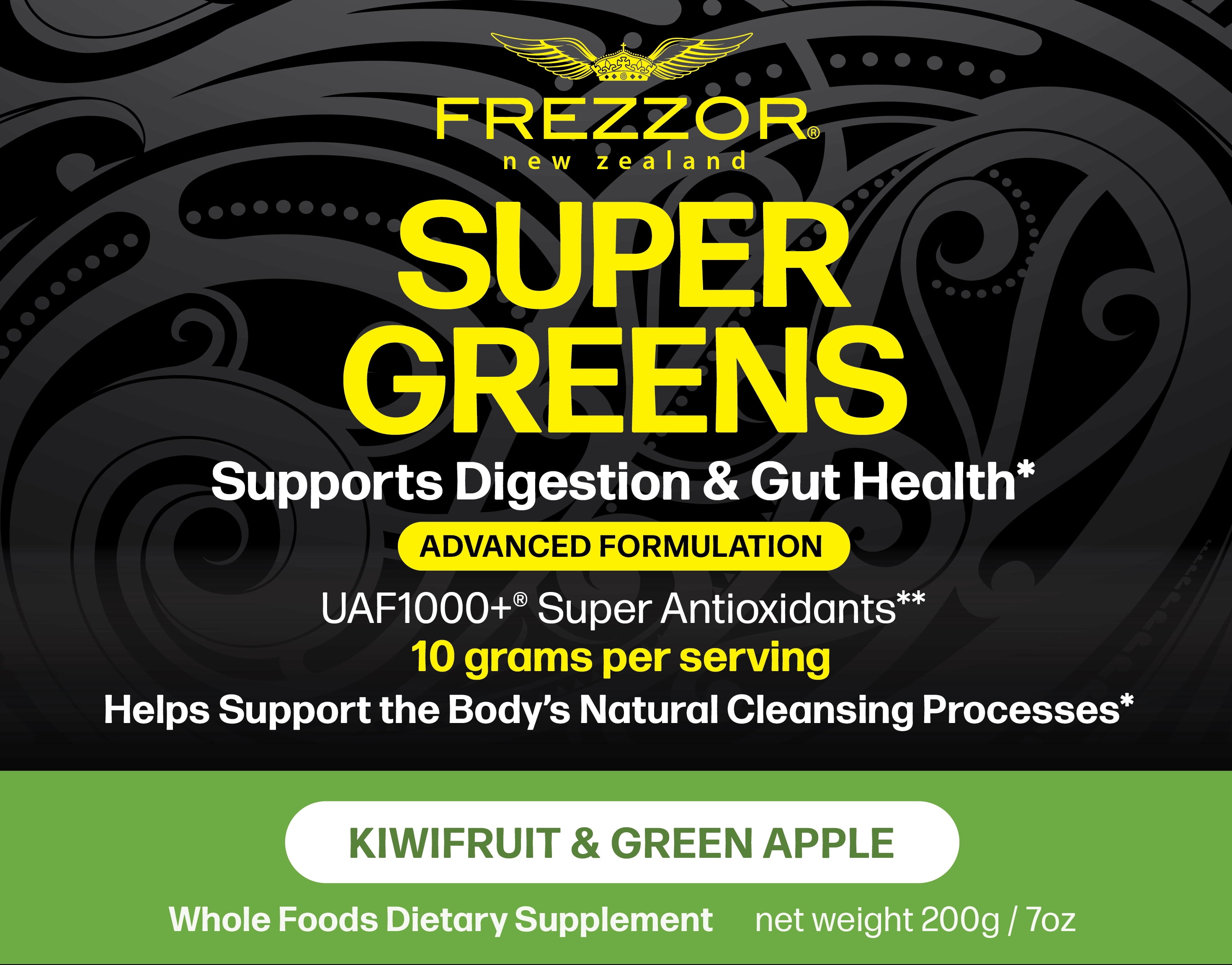 FREZZOR Super Greens Powder with UAF1000+, Wheat Grass Supplement, 300g, 3 Bottles