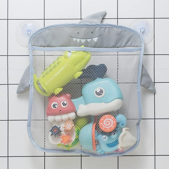 Mesh Bath Toy Storage, The bath toy holder for Bathtub Toys & Bathroom Organizer Bag- For Kids & Baby，Compatible with bath toy storage,with Two Complimentary Suckers(Shark)