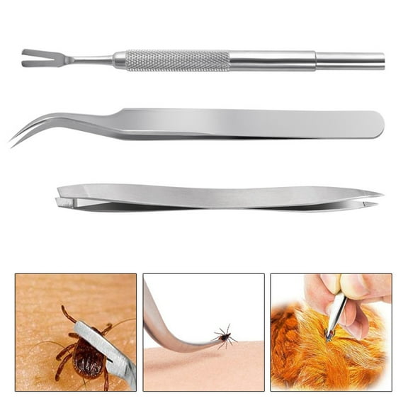 Pnellth 3Pcs/Set Tick Removal Tool Stainless Steel Pets Easy Durable Effective Tick Remover for Dogs Cats Humans