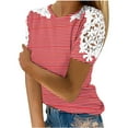 thumbnail image 2 of Blouses pour Femmes, Femmes Imprimé Manches Courtes Col Rond Pull Dentelle Hauts Chemises Blouse, 2 of 4