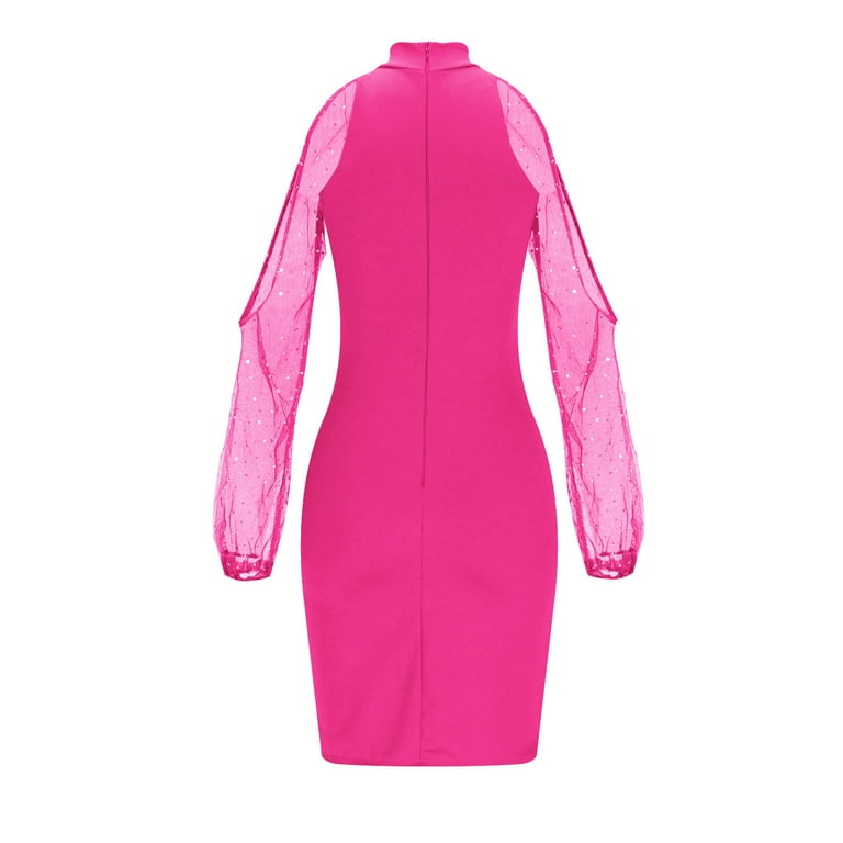 hot pink business dress Miluxas Women's Pencil Work Dresses Long Sleeve Wrap V Neck Bodycon Business Dress Elegant Cocktail Party Work Hot Pink 4(s)