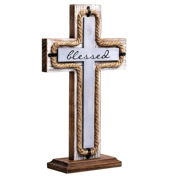Cruz de madera para pared, cruz cristiana, cruz espiritual, religiosa, regalo con gancho para colgar en la pared o en la mesa, con bendición para la iglesia, decoración de la habitación del hogar,