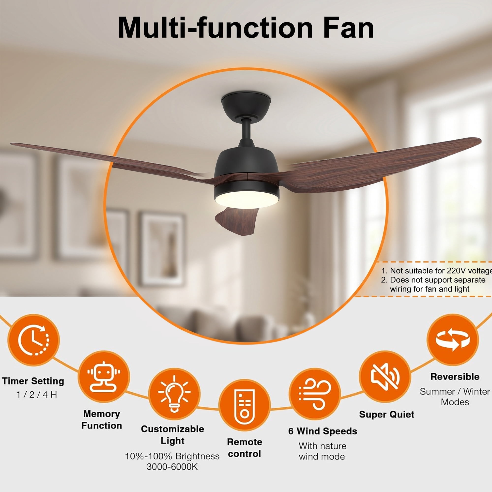Ceiling Fans with Lights, 56 inch Ceiling Fan with Light and Remote Control, Flush Mount, 3CCT, Dimmable, Quiet Reversible Motor, Black Ceiling Fan for Bedroom Indoor/Outdoor Use