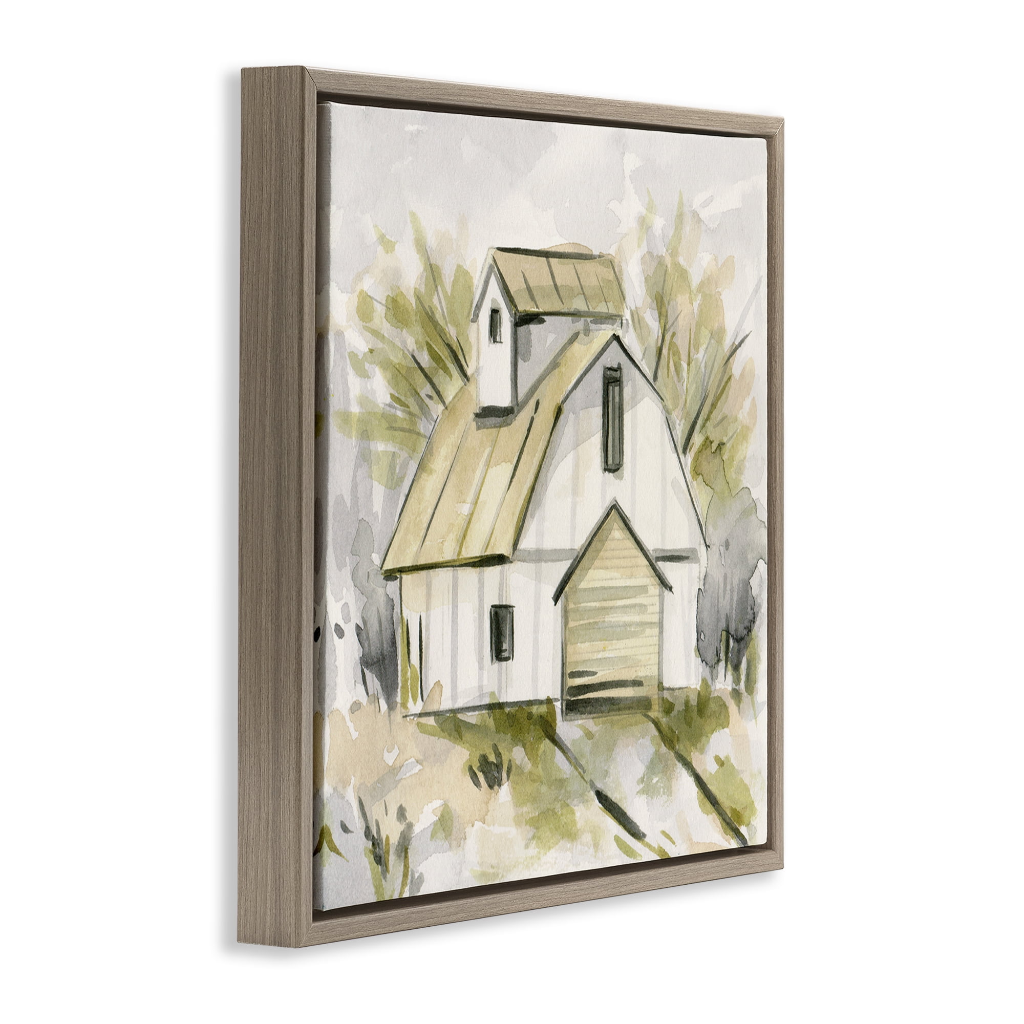 Stupell Industries Soft Neutral Barn Scenery Painting Brown Floater Framed Canvas Art Print Wall Art, 18 x 18