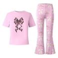 thumbnail image 4 of Tiijoy Tween Girls Valentine's Day Outfits Bow Pattern Short Sleeve T-Shirt Flared Pants Set, Sizes 11-12, 4 of 4