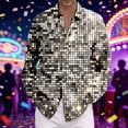 thumbnail image 2 of Telankuip Mens Sparkling Sequins Print Dress Shirt Mardi Gras Long Sleeve Button down Plus Size Casual Top Shirt Luxury Disco Party Nightclub Carnival Holiday Prom Fashion Outfits 7-Silver L, 2 of 4